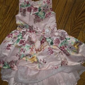 Sleeveless Pink Floral Satin Party Dress for Girls